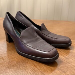 Cole Haan VTG Brown Leather Loafers 8.5 AA Block Heel Y2K 90s Preppy Classic Lug